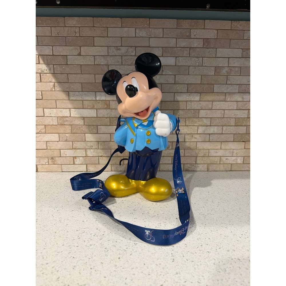 Disney Parks Mickey 50th Anniversary Popcorn Bucket Strap Blue Gold‎